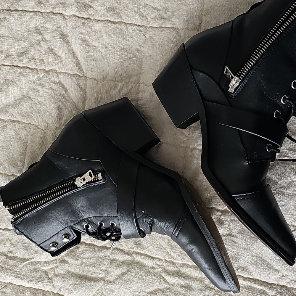 AllSaints Katy lace up heeled leather boots with buckle in black - Picture 4 of 12